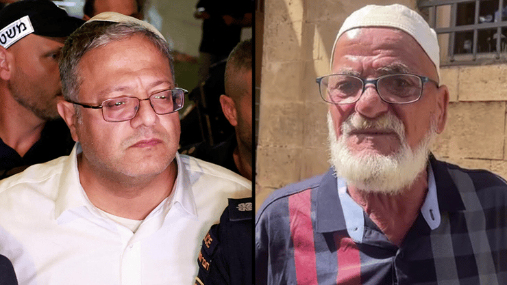 עלי, אחראי על מסגד אל-נוזהא ששהה בו בעת הפיגוע ביפו, איתמר בן גביר בזירת הפיגוע ביפו