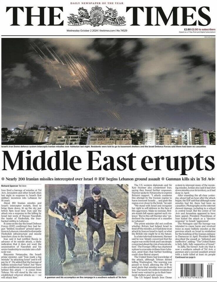 סיקור בעולם של המתקפה האיראנית כותרות עיתונים ואתרים