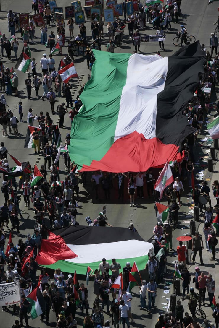 הפגנה פרו-פלסטינית לקראת ציון שנה למלחמה ב סנטיאגו צ'ילה