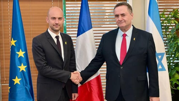 שר החוץ ישראל כ״ץ בפגישה עם  שר החוץ של צרפת ז׳אן-נואל ברות