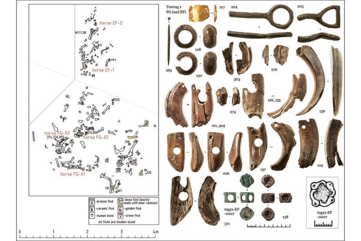 כמה מהממצאים שהתגלו בתל הקבורה Tunnug 1 שבדרום סיביר, וקושרו לתרבות הסקיתית