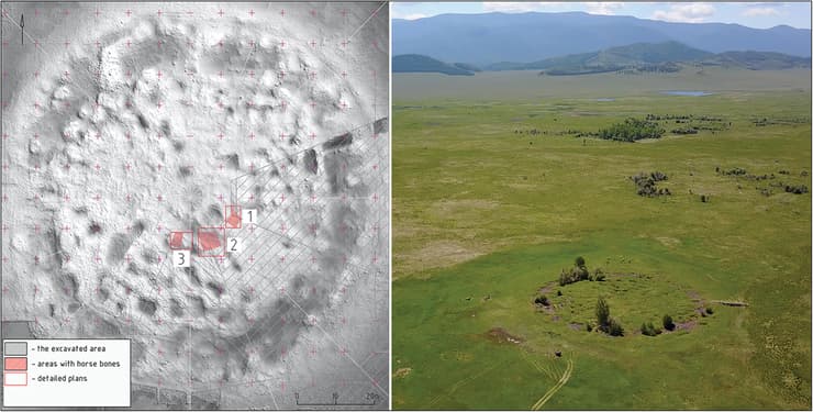 תל הקבורה Tunnug 1 בדרום סיביר, ומיפוי האזורים בהם התגלו שרידי העצמות בשטחו