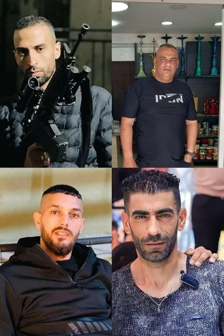 ארבעת המחבלים שחוסלו בשכם, לפי הפלסטינים, מימין למעלה: סלים אבו סעדה, עיסאם אל-סלאג', עבד אל-סרפנדי ונעים עבד אל-האדי ארבעת המחבלים שחוסלו בשכם