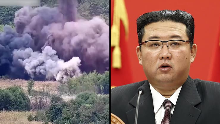 קים ג'ונג און והפיצוצים הבוקר. הורה לסווג את סיאול כבעלת מעמד קבוע של "אויבת בכירה" (צילום: AFP, רויטרס) צפון קוריאה קים ג'ונג און פיצוץ כבישים שמקשרים אל דרום קוריאה