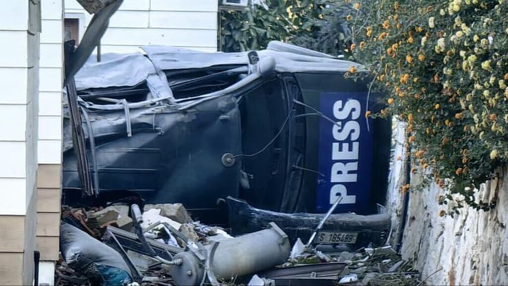 מקום תקיפת המבנה ששהו בו עיתונאים בחאסביא בדרום לבנון