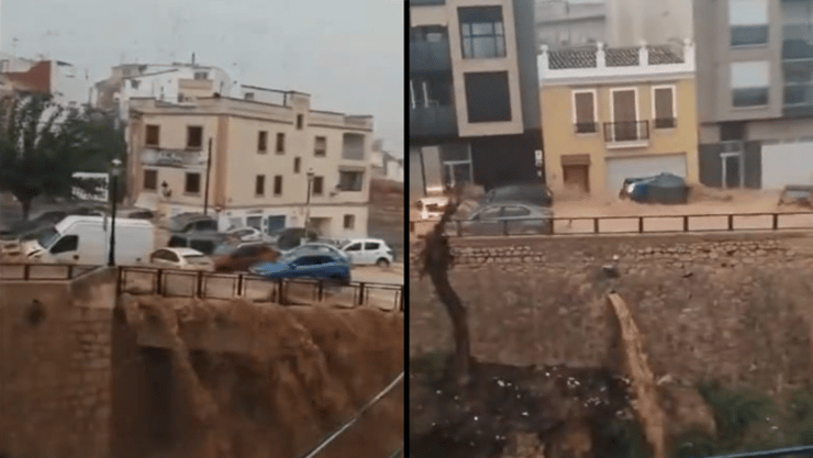 רכבים שנסחפו בשיטפון בעיירה צ'יבה, בוולנסיה רכבים נסחפים ב שיטפונות ב ולנסיה ספרד בעיירה צ'יבה