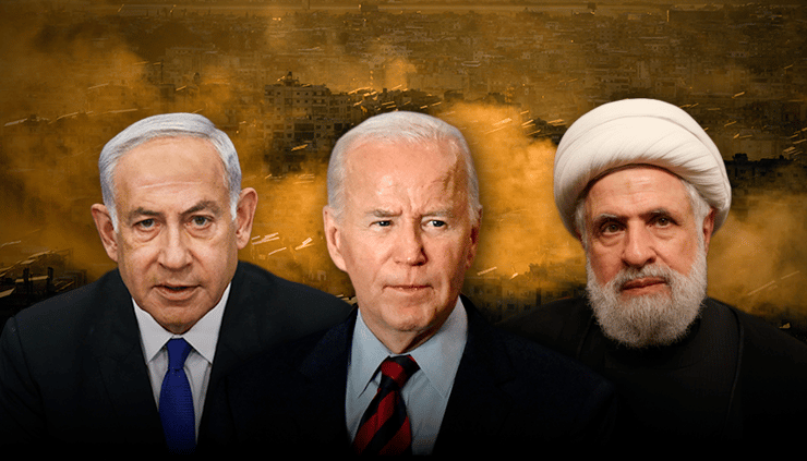 מזכ"ל חיזבאללה נעים קאסם, ג'ו ביידן ונתניהו (צילום: REUTERS/Mohamed Azakir, AP, Leon Neal/Pool via REUTERS) שייח' נעים קאסם, ג'ו ביידן ובנימין נתניהו