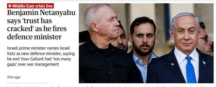 פיטוריו של יואב גלנט מתפקיד שר הביטחון בכותרות העולם