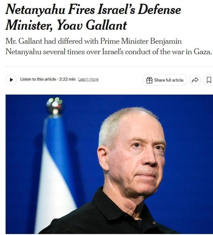 פיטוריו של יואב גלנט מתפקיד שר הביטחון בכותרות העולם