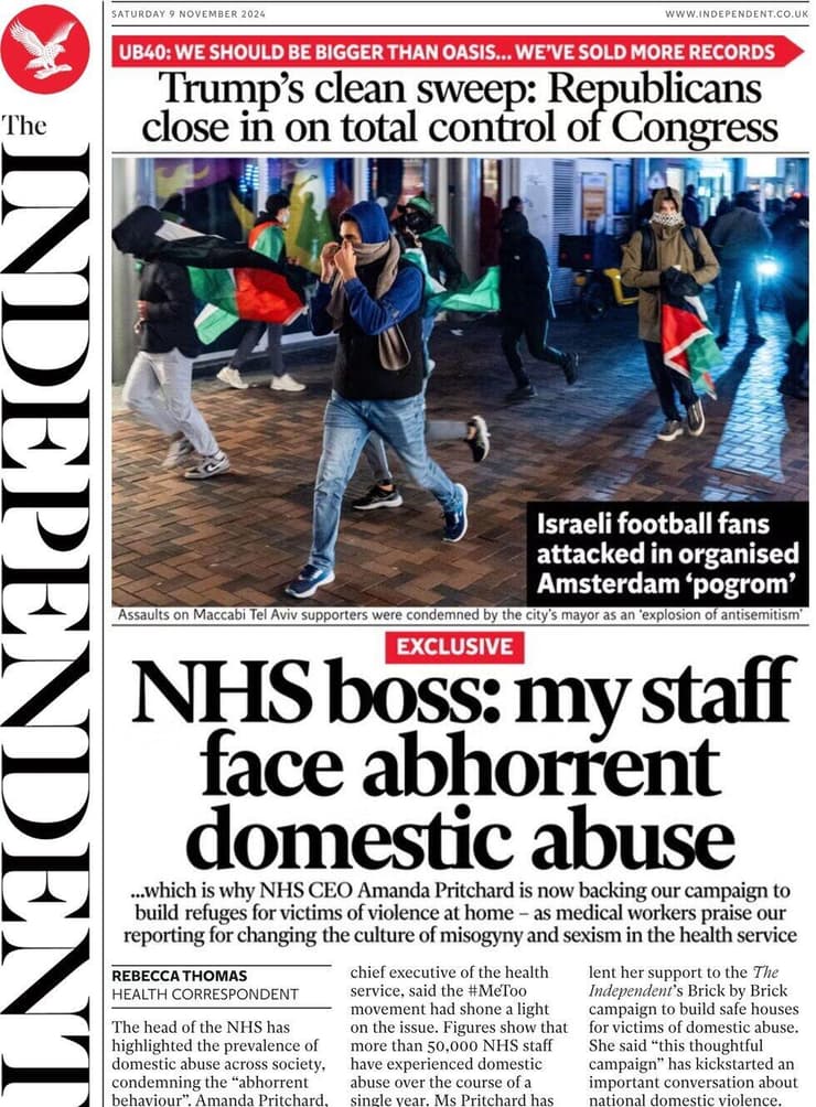 שער ה"אינדפנדנט" הבריטי. "אוהדי כדורגל ישראלים הותקפו ב'פוגרם' מתוכנן"