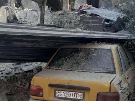 נזקי תקיפות בקודסיא באזור הכפרי של דמשק, סוריה