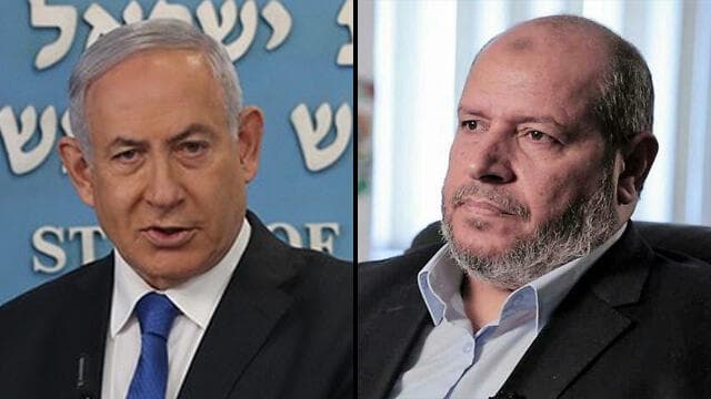 נתניהו וחליל אל-חיה (צילום: יונתן זינדל, פלאש90 ) נתניהו , חליל אל-חיה סגן מנהיג חמאס