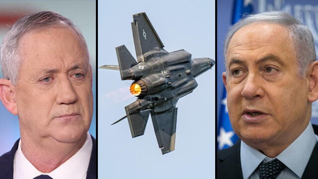 "הדרג המדיני ריבון להחליט". נתניהו, גנץ ומטוס ה-F-35 (צילום: shutterstock, אבי מועלם  אוליבייה פיטוסי, פלאש90)  בנימין נתניהו בני גנץ