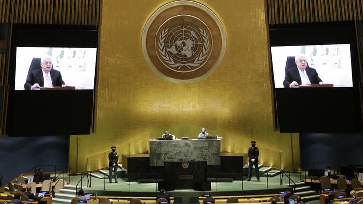 אבו מאזן בנאום מוקלט בעצרת האו"ם, ב-2021 (צילום: gettyimages) אבו מאזן בנאום מוקלט בעצרת האו"ם