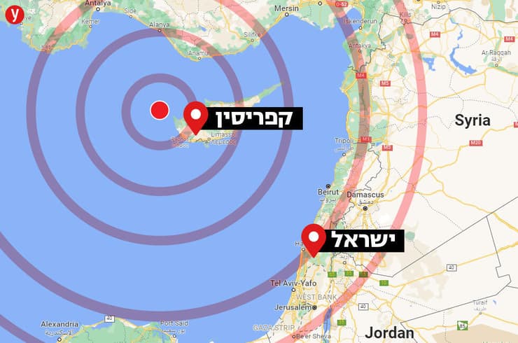 מפה מיקום רעידת אדמה קפריסין הורגשה ב ישראל