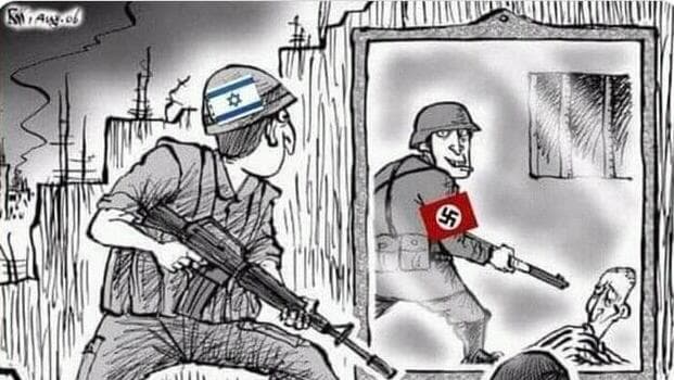 ציוץ של קריקטורה שמשווה בין צה"ל לנאצים