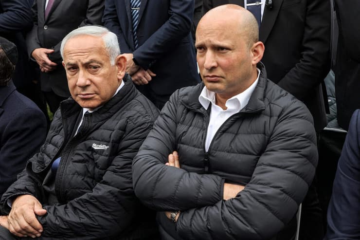 בינימין נתניהו ונפתלי בנט בהלוויתו של הרב חיים דרוקמן