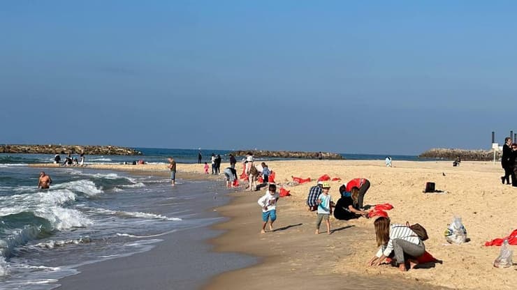 החוף הנפרד באשקלון (צילום: טל שמעוני) אזרחים הגיעו לנקות את החוף באשקלון