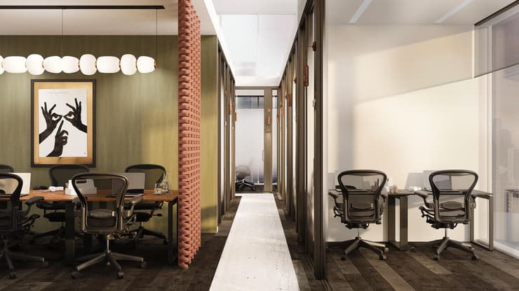 ROOMS מתחם חללי עבודה (הדמיה: סטודיו conceptbre) ROOMS מתחם חללי עבודה