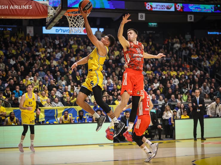 פטרושב (מימין). גם הוא יגיע לאדומים? (צילום: עוז מועלם) ווייד בולדווין שחקן מכבי ת"א מול פיליפ פטרושב שחקן הכוכב האדום בלגרד