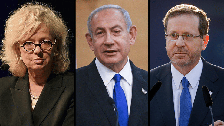 הנשיא יצחק בוז'י הרצוג, בנימין נתניהו, גלי בהרב-מיארה (צילום:אוליבייה פיטוסי , חיים צח, לע"מ, יואב דודקביץ) בנימין נתניהו ,אסתר חיות, הנשיא יצחק בוז'י הרצוג