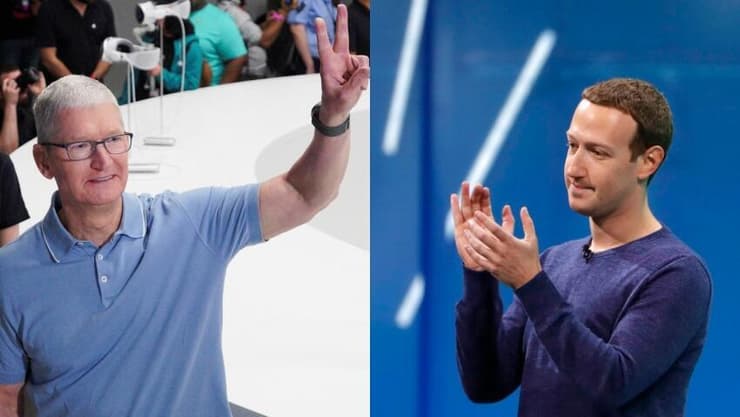 מארק צוקרברג וטים קוק. האחד הצליח לפצח את השוק בהצלחה גדולה. השני כשל להוביל את החברה אל תחום ה-AR (צילום: Loren Elliott / Reuters, Marcio Jose Sanchez, AP) מארק צוקרברג וטים קוק