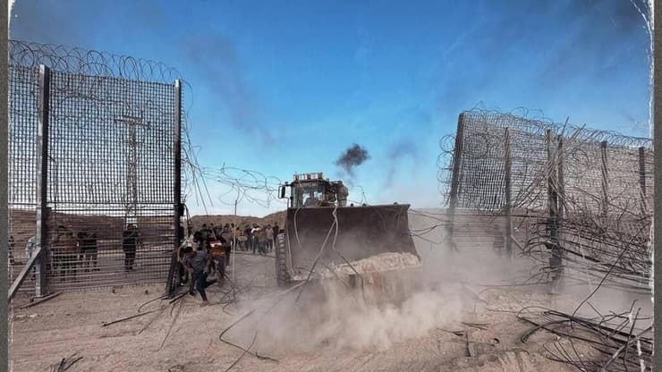 פריצת הגדר ב-7 באוקטובר תיעוד פלסטיני: הגדר פרוצה בדרום רצועת עזה