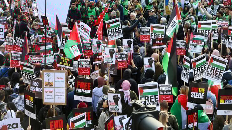 מחאה פרו-פלסטינית בלונדון (צילום: REUTERS/Susannah Ireland) הפגנת תמיכה בעזה בלונדון