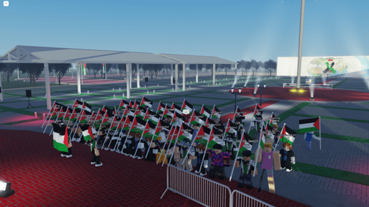 הפגנה פרו-פלסטינית ברובלוקס (מתוך רובלוקס) ההפגנה הפרו-פלסטינית ברובלוקס