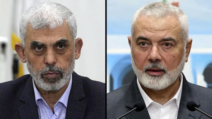 איסמעיל הנייה, יחיא סינוואר (צילומים: AP) איסמעיל הנייה, יחיא סינוואר