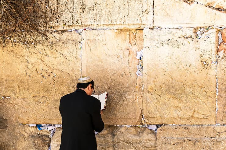 יהודי קורא תהילים בכותל המערבי