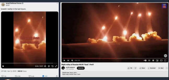 קמפיין פייק ניוז במהלך התקיפה של איראן על ישראל בחודש אפריל האחרון (צילום מסך: X וטלגרם) קמפיין פייק ניוז במהלך התקיפה של איראן על ישראל