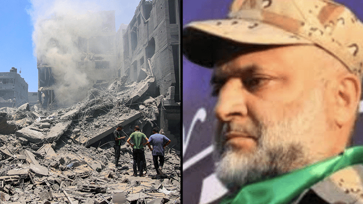 ראאד סעד וזירת החיסול. בחמאס לא אוהבים את ההצהרות הסותרות של ארה"ב (צילום: Omar AL-QATTAA / AFP) ראאד סעד, ראש אגף המבצעים של הזרוע הצבאית חמאס, שכונת א-שאטי ברצועת עזה