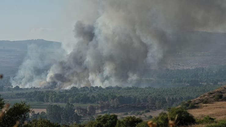 שריפה גדולה כתוצאה מירי חיזבאללה בחורשת טל