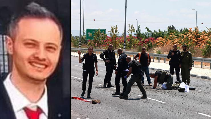 זירת הפגיעה בכביש 4, ומיכאיל סמארה שנהרג בעקבות היירוט שהחטיא