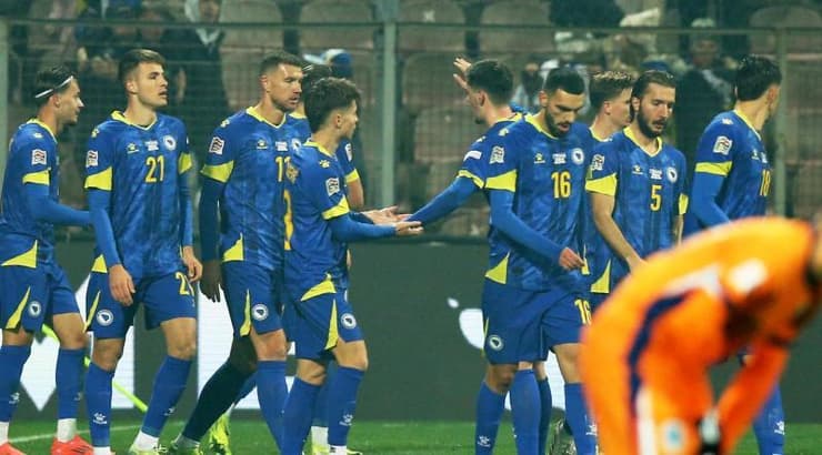 שחקני בוסניה חוגגים (רויטרס) שחקני בוסניה חוגגים