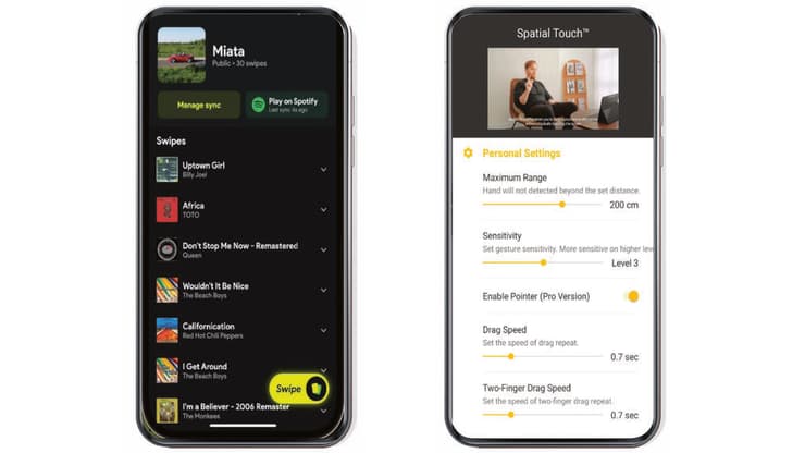 Swipefy for Spotify (שמאל), Spatial Touch (ימין)