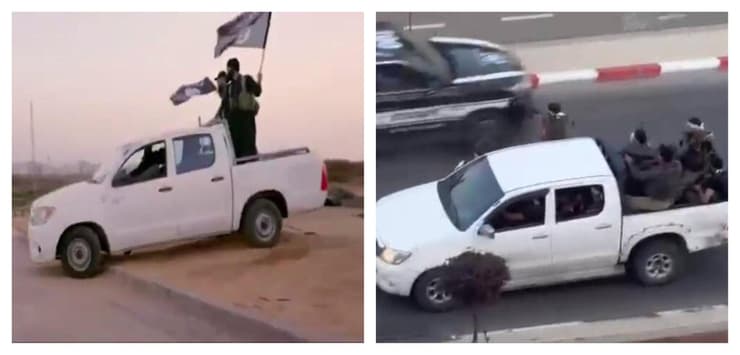 טנדרים ובהם מחבלי חמאס חמושים