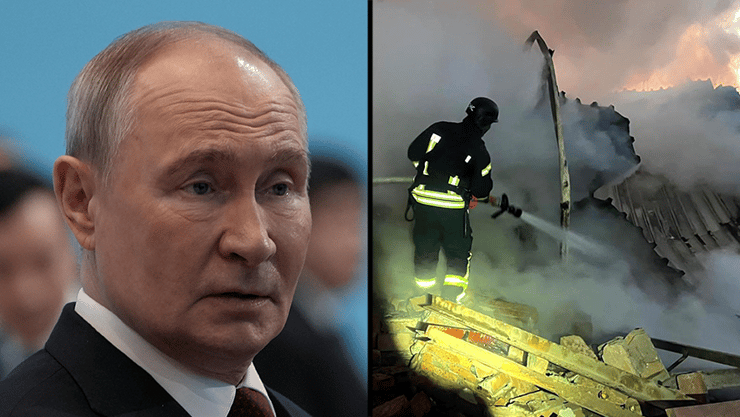 "נגיב למתקפות הטילים המערביים", איים פוטין (צילום: Handout / UKRAINIAN EMERGENCY SERVICE / AFP צילום: REUTERS/Turar Kazangapov) מתקפה רוסית נגד תשתיות האנרגיה של אוקראינה ולדימיר פוטין פסגה ביטחונית ב קזחסטן