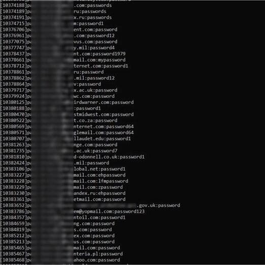 דוגמה למצבור של שמות משתמש וסיסמאות גנובים שמוצעים למכירה (ESET) דוגמה למצבור של שמות משתמש וסיסמאות גנובים שמוצעים למכירה