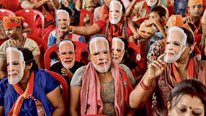 תומכי ראש ממשלת הודו, מודי, בעצרת בחירות, 2024 (צילום: רויטרס) yk14172169