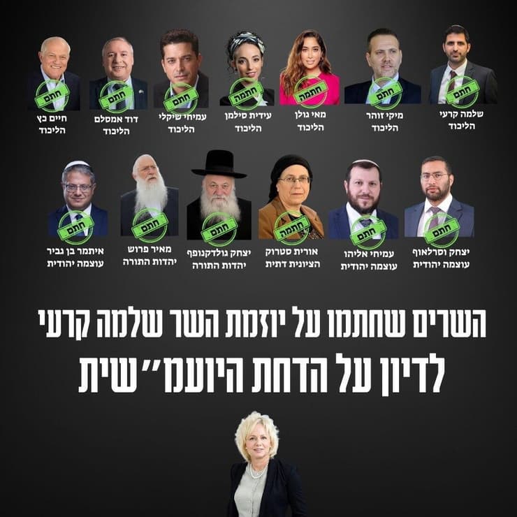 השרים שחתמו על המסמך להדחת היועמשית