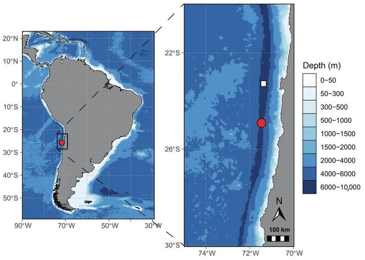 המיקום ומיפוי העומקים של תעלת אטקמה
