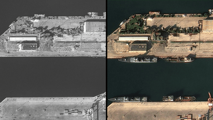 ספינות הצי הרוסי בבסיס הימי בטרטוס ב-5/12 - ואותו המיקום ללא כלי השיט ב-10/12