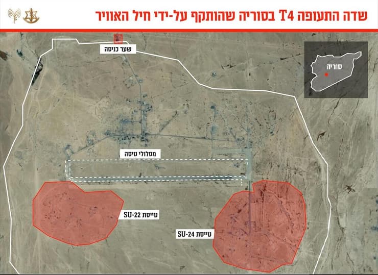 אינפוגרפיקה מטרות שהותקפו בסוריה, בניהן  בסיסי חיל האוויר הסורי, אתרי ייצור ומשגרים של טילי קרקע-אוויר - מבצע חץ הבשן