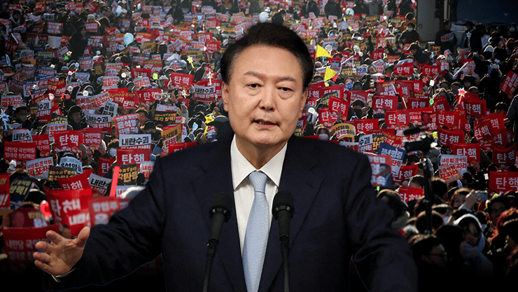 הפגנות בדרום קוריאה בזמן שהפרלמנט אישר את הדחת יון סוק יאול, הנשיא שהכריז על משטר צבאי