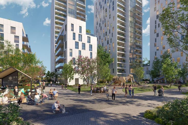 הדמיית פרויקט מגדלים בשיכון דן תל אביב במקום חניון דן