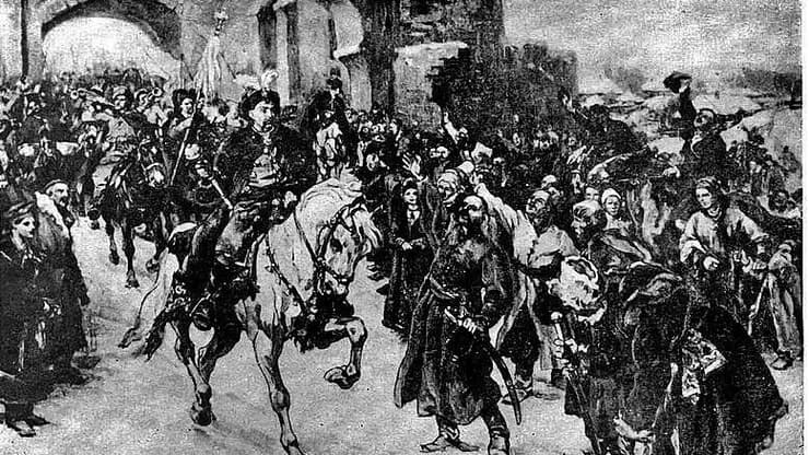 בוגדן חמלניצקי נכנס עם חייליו לקייב (ציור: מיקולה סאמוקיש, רוסיה 1860 ־ 1944) yk14188739