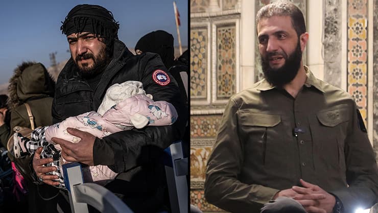 אל-ג'ולאני ופליטים סורים בגבול טורקיה, בדרך חזרה הביתה (צילום: Abdulaziz KETAZ / AFP, Ozan KOSE / AFP) אל-ג'ולאני סוריה פליטים חוזרים הביתה