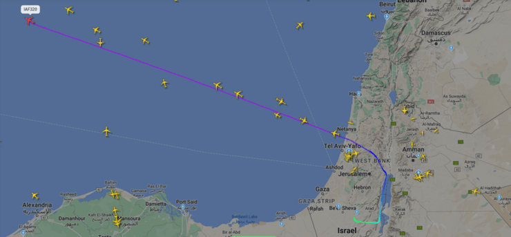 תמונה מאתר flightradar24  -  מטוס כנף ציון בדרכו לכרתים, הרקליון